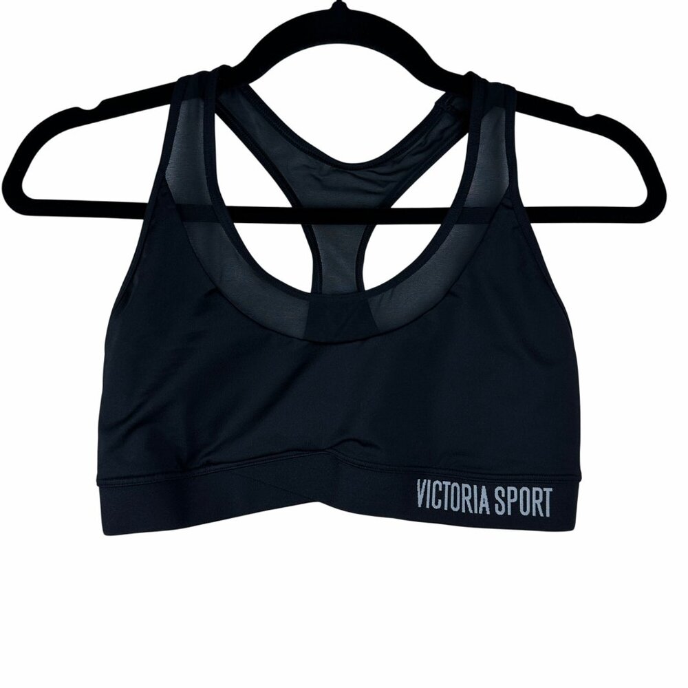 Victoria Secret Sport The Player Sport Bra Black Sz Medium Racerback Mesh NWOT